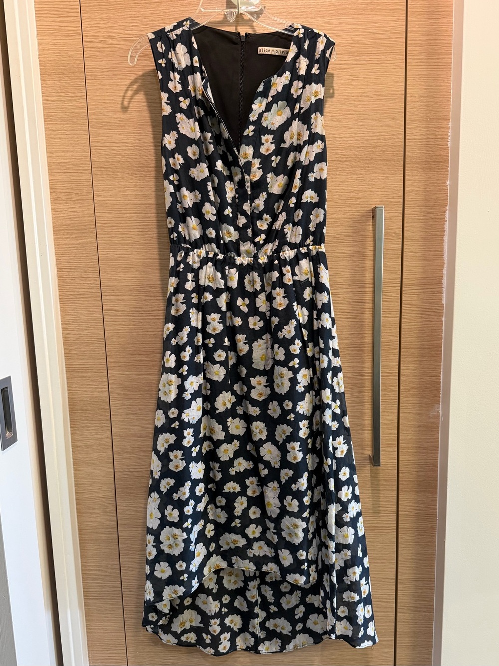Alice + Olivia Navy Floral High-Low Midi Dress